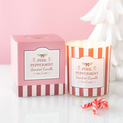 Pink Peppermint Scented Glass Candle In Striped Gift Box - image 1