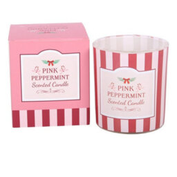 Pink Peppermint Scented Glass Candle In Striped Gift Box - thumbnail 2