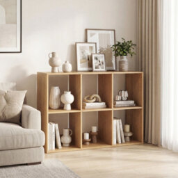 Costway 6-Cube Bookshelf 3-Tier Cubby Bookcase With Back Guardrail & Anti-Tipping Kits-Natural - thumbnail 1