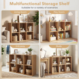 Costway 6-Cube Bookshelf 3-Tier Cubby Bookcase With Back Guardrail & Anti-Tipping Kits-Natural - thumbnail 3