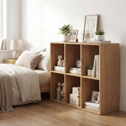 Costway 6-Cube Bookshelf 3-Tier Cubby Bookcase With Back Guardrail & Anti-Tipping Kits-Natural - thumbnail 2