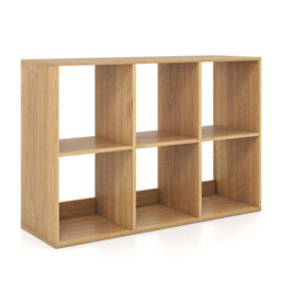 Costway 6-Cube Bookshelf 3-Tier Cubby Bookcase With Back Guardrail & Anti-Tipping Kits-Natural - thumbnail 5