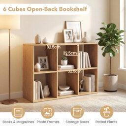 Costway 6-Cube Bookshelf 3-Tier Cubby Bookcase With Back Guardrail & Anti-Tipping Kits-Natural - thumbnail 4