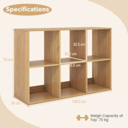 Costway 6-Cube Bookshelf 3-Tier Cubby Bookcase With Back Guardrail & Anti-Tipping Kits-Natural - thumbnail 7