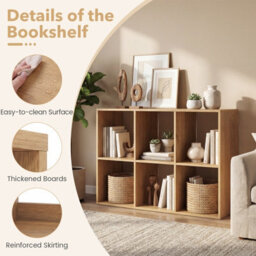 Costway 6-Cube Bookshelf 3-Tier Cubby Bookcase With Back Guardrail & Anti-Tipping Kits-Natural - thumbnail 9