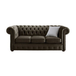 Chesterfield 3 Seater Malta Mushroom Brown Velvet Fabric Sofa In Classic Style - thumbnail 1