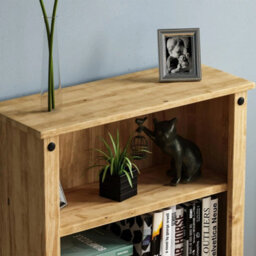 Brown 2-Shelf Low Pine Storage Bookcase - thumbnail 3