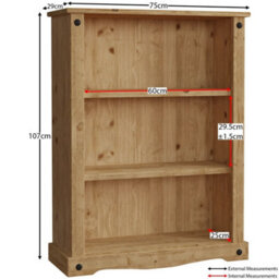Brown 2-Shelf Low Pine Storage Bookcase - thumbnail 2