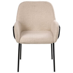 Wyld And Coco Bouclé Dining Chair Light Beige With Black Iron Base - Compact Retro-Modern Dining Seat - thumbnail 1