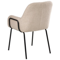 Wyld And Coco Bouclé Dining Chair Light Beige With Black Iron Base - Compact Retro-Modern Dining Seat - thumbnail 6