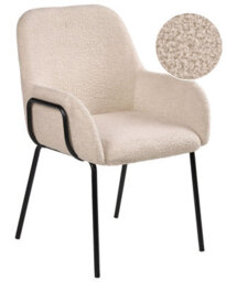 Wyld And Coco Bouclé Dining Chair Light Beige With Black Iron Base - Compact Retro-Modern Dining Seat - thumbnail 3