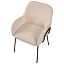Wyld And Coco Bouclé Dining Chair Light Beige With Black Iron Base - Compact Retro-Modern Dining Seat - thumbnail 7