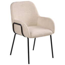 Wyld And Coco Bouclé Dining Chair Light Beige With Black Iron Base - Compact Retro-Modern Dining Seat - thumbnail 4