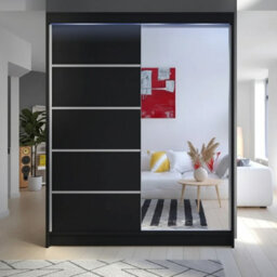 Camino 3 Sliding Wardrobe With Front Mirror And Rgb Led Lights Black - thumbnail 1