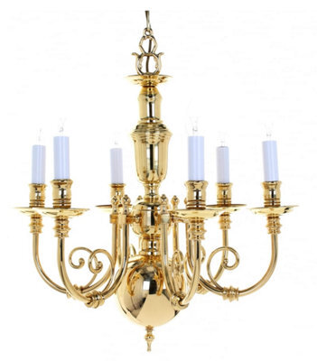 Luminosa Lighting Luminosa Beveren Polished Brass 6 Arm Chandelier