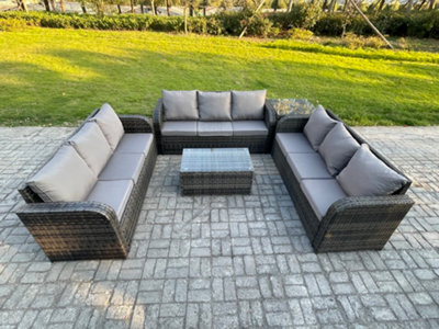 Fimous Rattan Lounge Sofa Set 9 Seater Outdoor Garden Furniture Set With Rectangular Coffee Table 3 Seater Sofa Side Table - image 1