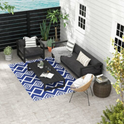 Outsunny Reversible Waterproof Outdoor Rug W/ Carry Bag, 182 X 274Cm, Blue