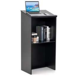 Costway Wooden Podium Stand Pulpit Lectern Hostess Stand For Speakers With Storage Shelf - thumbnail 1