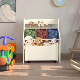Hygrad Built to Survive Wooden Kids Toy Storage Organizer, 3 Plastic Bins, Extra Rolling Toy Box Chest & Storage Shelf, Toddler Furniture Storage Unit Wit - thumbnail 1
