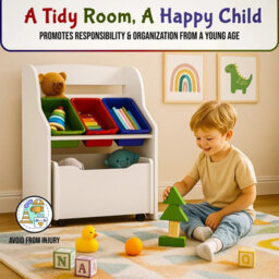 Hygrad Built to Survive Wooden Kids Toy Storage Organizer, 3 Plastic Bins, Extra Rolling Toy Box Chest & Storage Shelf, Toddler Furniture Storage Unit Wit - thumbnail 2