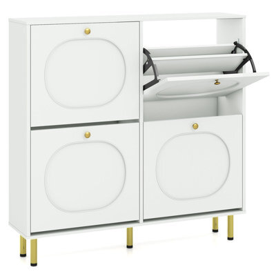 Costway Shoe Storage Cabinet With 4 Flip Drawers For Entryway24 Cm Narrow Hidden Shoe Organizer White - image 1