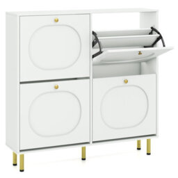 Costway Shoe Storage Cabinet With 4 Flip Drawers For Entryway24 Cm Narrow Hidden Shoe Organizer White - thumbnail 1
