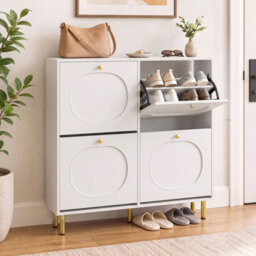 Costway Shoe Storage Cabinet With 4 Flip Drawers For Entryway24 Cm Narrow Hidden Shoe Organizer White - thumbnail 3