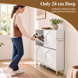 Costway Shoe Storage Cabinet With 4 Flip Drawers For Entryway24 Cm Narrow Hidden Shoe Organizer White - thumbnail 5