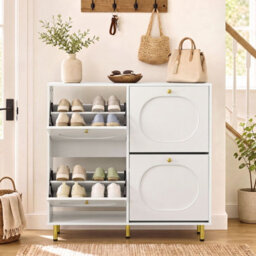 Costway Shoe Storage Cabinet With 4 Flip Drawers For Entryway24 Cm Narrow Hidden Shoe Organizer White - thumbnail 4
