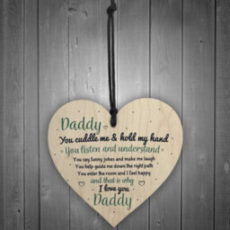 Red Ocean Love You Daddy's Girl Hanging Wooden Heart Fathers Day Gift For Him Daughter Son Birthday Present - thumbnail 2