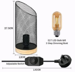 Metal Modern Table Lamp With Wooden Base Decorative Bedside Desk Light - thumbnail 2
