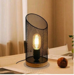 Metal Modern Table Lamp With Wooden Base Decorative Bedside Desk Light