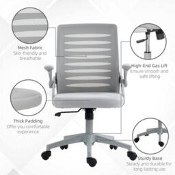 Vinsetto Mesh Office Chair Home Swivel Task Chair W/ Lumbar Support, Arm, Grey - thumbnail 5