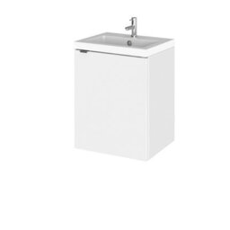Hudson Reed Fusion Wall Hung 1 Door Vanity Unit & Polymarble Basin, Stylish Vanity Unit With Basin, Gloss White, 400mm - thumbnail 1