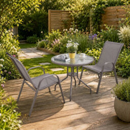 Urbn-Living Urbnliving 3 Piece Garden Bistro Set Round Glass Table & 2 Chairs Outdoor Patio Balcony Furniture - Brown - thumbnail 5