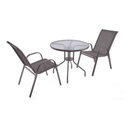 Urbn-Living Urbnliving 3 Piece Garden Bistro Set Round Glass Table & 2 Chairs Outdoor Patio Balcony Furniture - Brown - thumbnail 7