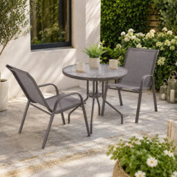 Urbn-Living Urbnliving 3 Piece Garden Bistro Set Round Glass Table & 2 Chairs Outdoor Patio Balcony Furniture - Brown - thumbnail 4