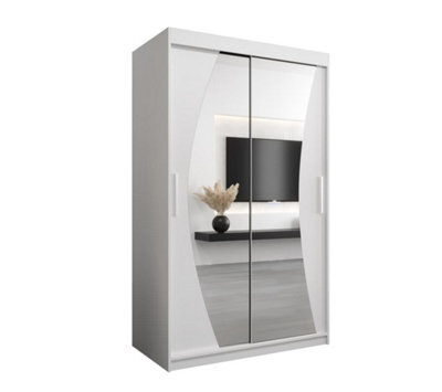 Arte Wave Contemporary 2 Mirrored Sliding Door Wardrobe 5 Shelves 2 Rails White Matt (H)2000mm (W)1200mm (D)620mm - image 1