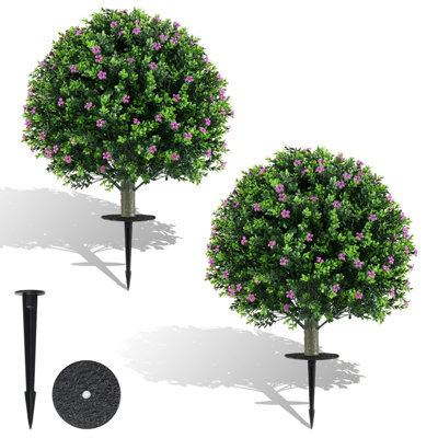Gainoom Set Of 2 Boxwood Topiary Ball Trees With Ground Spikes 60 Cm Faux Flowering Shrubs - image 1