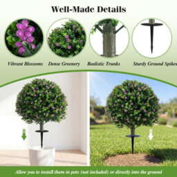 Gainoom Set Of 2 Boxwood Topiary Ball Trees With Ground Spikes 60 Cm Faux Flowering Shrubs - thumbnail 7