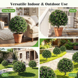 Gainoom Set Of 2 Boxwood Topiary Ball Trees With Ground Spikes 60 Cm Faux Flowering Shrubs - thumbnail 6