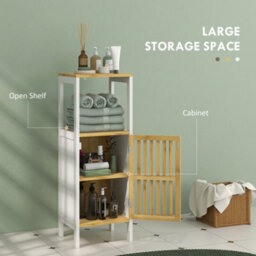 Homcom Bathroom Floor Cabinet Bathroom Cupboard With Adjustable Shelf, White - thumbnail 4