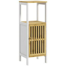 Homcom Bathroom Floor Cabinet Bathroom Cupboard With Adjustable Shelf, White - thumbnail 2