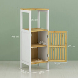 Homcom Bathroom Floor Cabinet Bathroom Cupboard With Adjustable Shelf, White - thumbnail 3