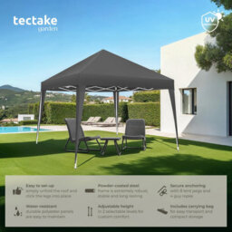 Tectake Gazebo Linosa - 3 X 3 M, Foldable, Water-Resistant, Uv Protection 300 X 300 X 255 Cm - Grey - thumbnail 2