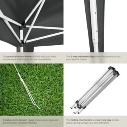 Tectake Gazebo Linosa - 3 X 3 M, Foldable, Water-Resistant, Uv Protection 300 X 300 X 255 Cm - Grey - thumbnail 5