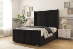 "Sloomy Hargrave Black Plush Bed Frame With 50""  Upholstered Wingback Headboard 3' Single" - thumbnail 2