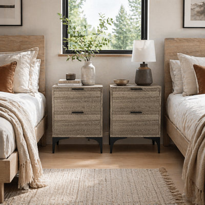 Wyld Haus Nielel Set Of 2 Grey Wood-Effect Bedside Tables With 2 Drawers - Medium (L40 X D30 X H56Cm) - image 1