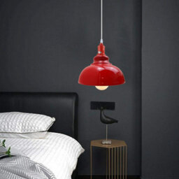 Dc Voltage Modern Ceiling Pendant Light - Red Metal Shade, 29Cm Wide, E27 Base, Adjustable Hanging Kit - thumbnail 3