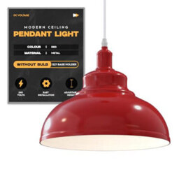 Dc Voltage Modern Ceiling Pendant Light - Red Metal Shade, 29Cm Wide, E27 Base, Adjustable Hanging Kit - thumbnail 1